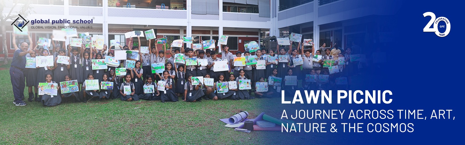 Students enjoying a lawn picnic activity at Global Public School