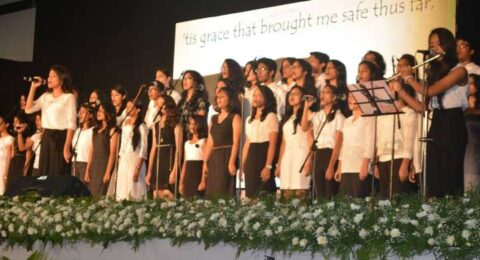 Students assembled for a group photo during a school function